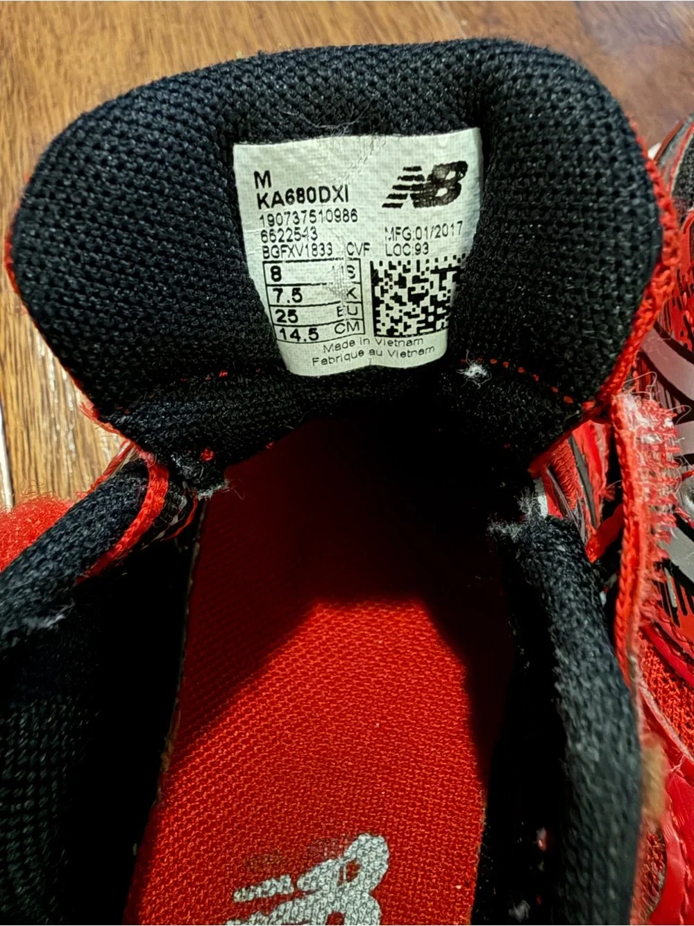 New Balance Kids Red and Black Velcro Lace Sneakers